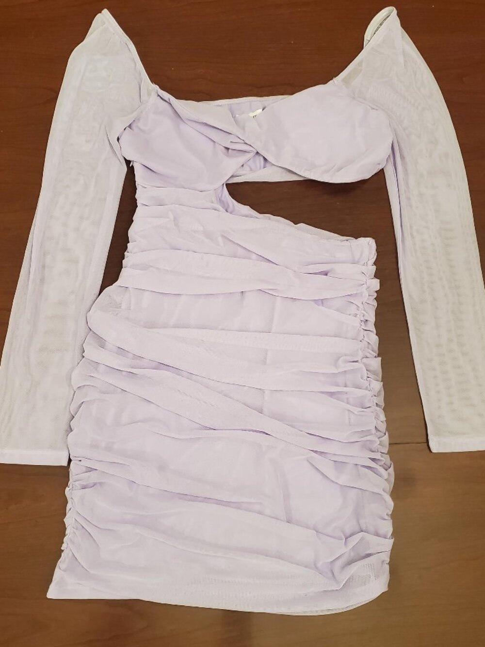Princess Polly Lavender Mesh Ruched Cutout Mini Dress Long Sleeve Size US 12 / L